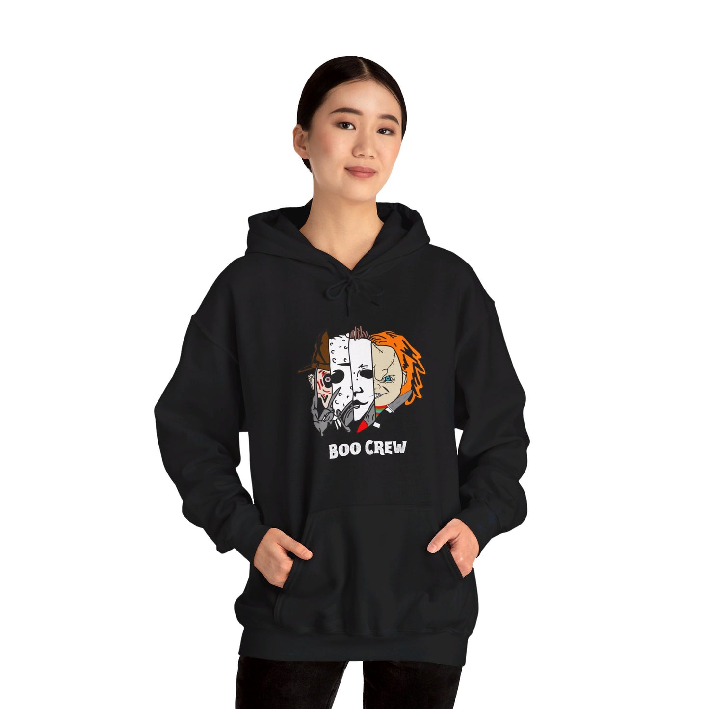 Boo Crew Halloween White Lettering Unisex Heavy Blend™ Hooded Sweatshirt