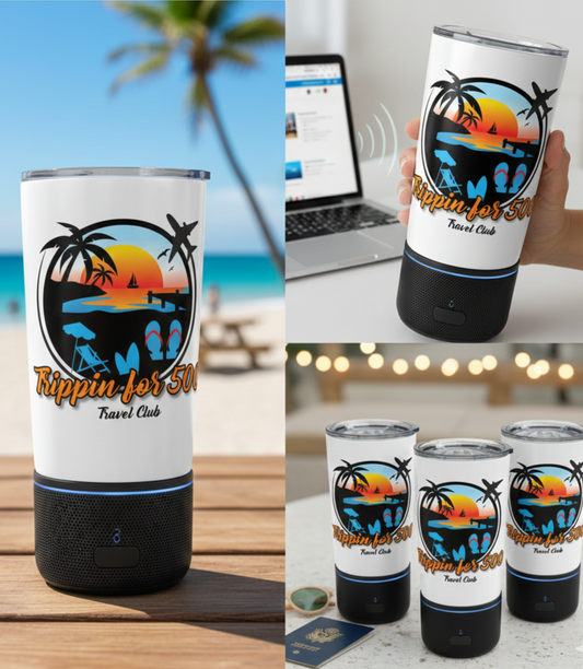 Trippin for 500 Travel Club 20oz Stainless Steel Bluetooth Wireless Speaker Tumbler Water Bottle